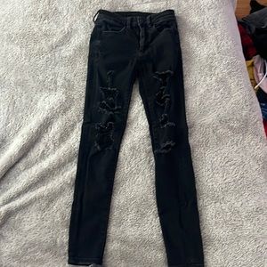 American Eagle Next Level Stretch Black 00 Ripped Jeans